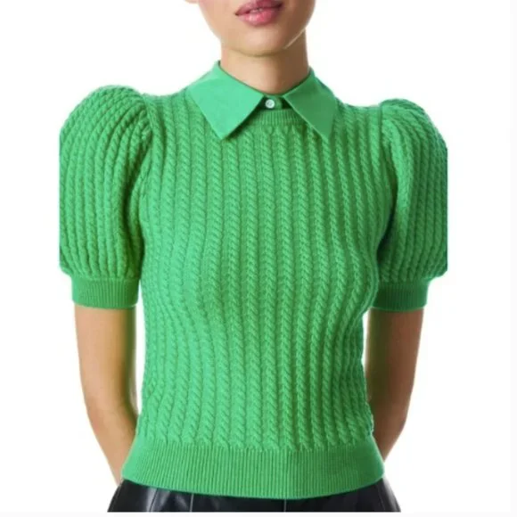 Alice + Olivia Green Puff Sleeve Sweater - Picture 4 of 7